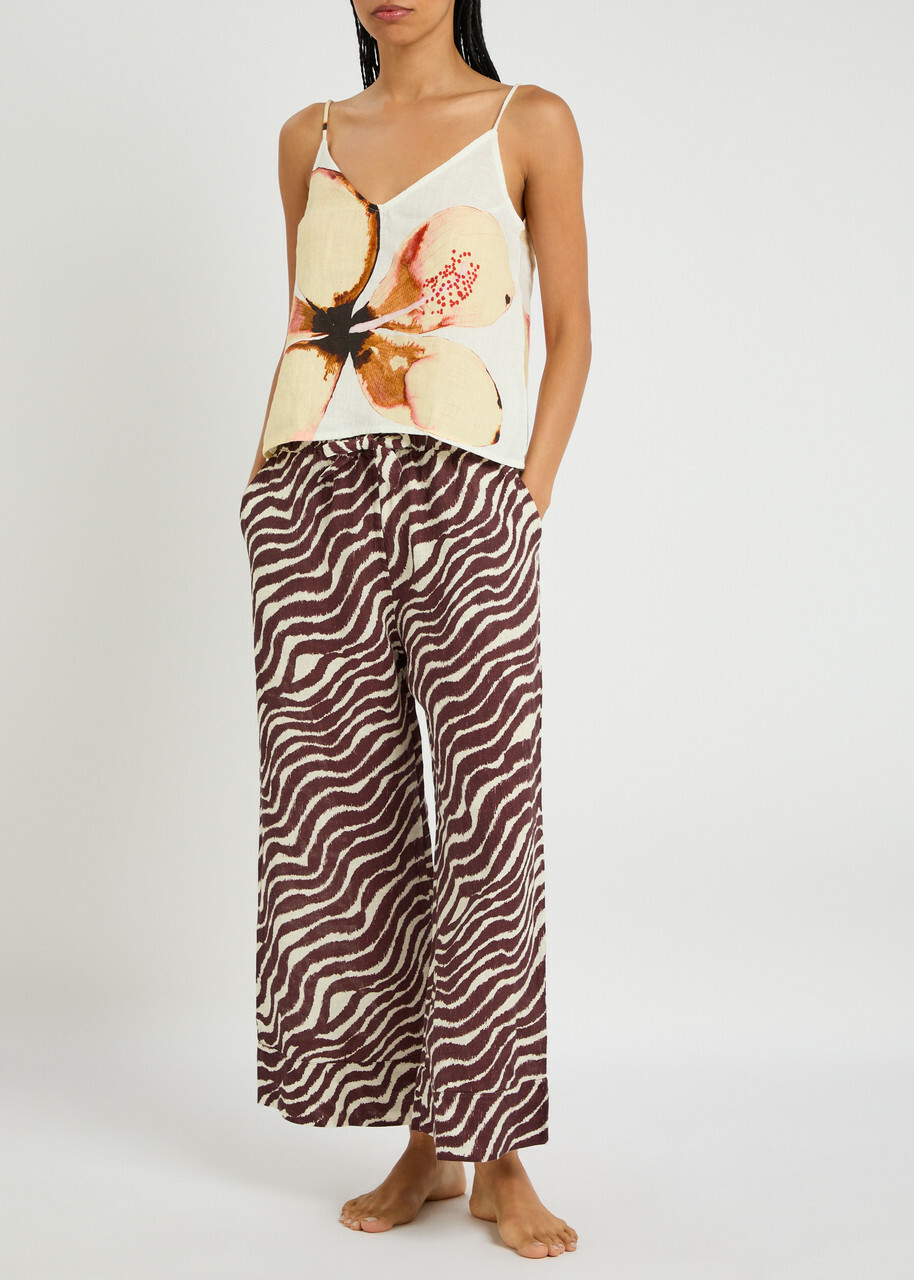 Desmond & Dempsey Hibiscus Printed Linen Camisole top Multicoloured