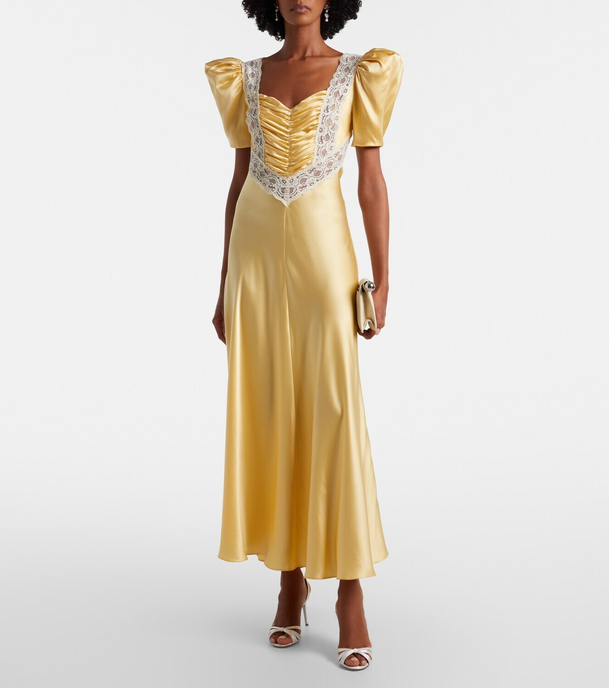 Rodarte Lace-trimmed ruched silk satin maxi dress