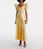 Rodarte Lace-trimmed ruched silk satin maxi dress