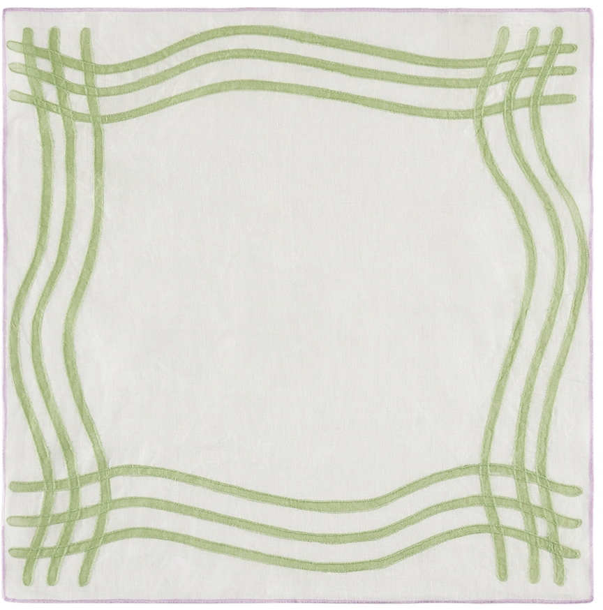 Misette Green Grid Embroidered Linen Napkin Set