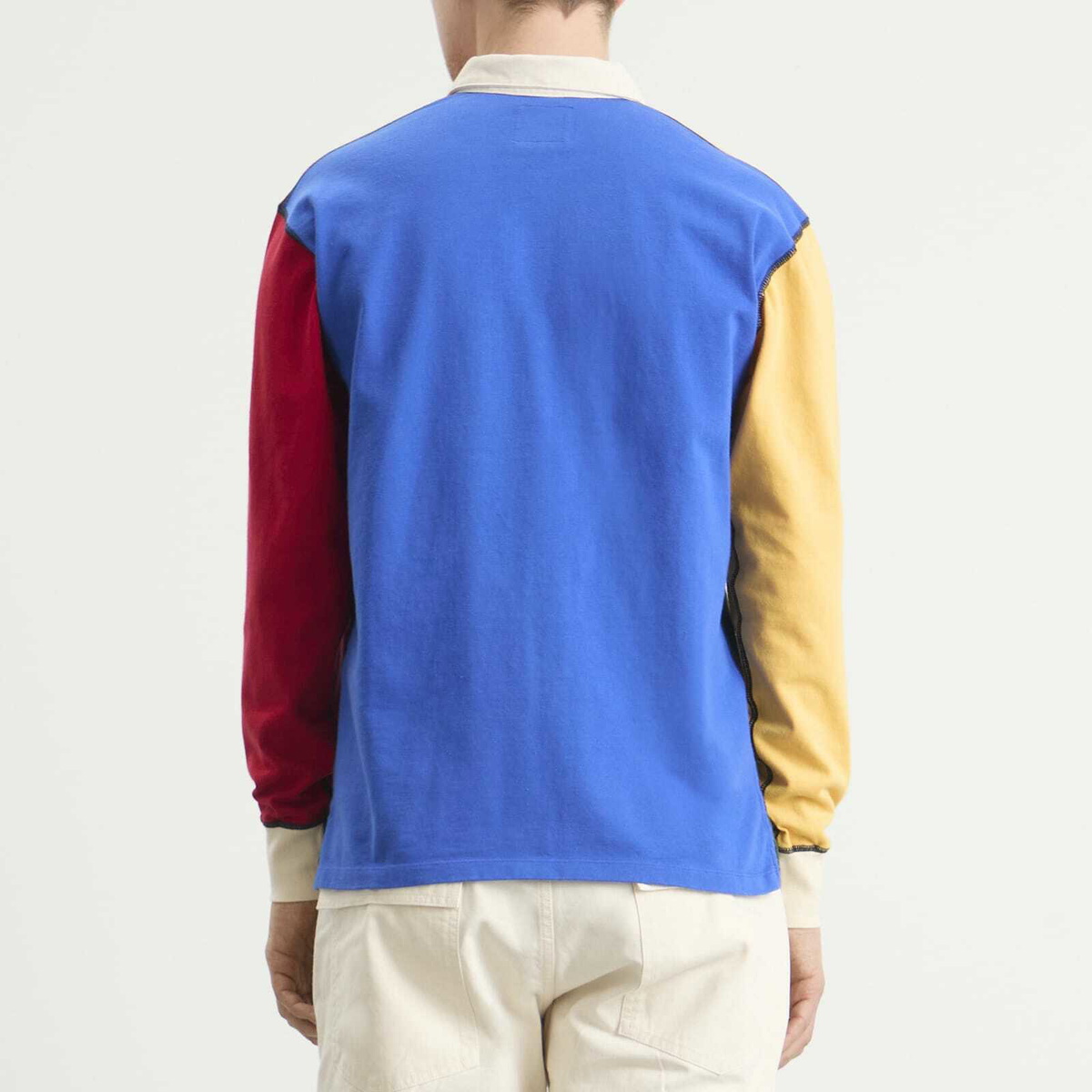 Drake's Men's Colourblock Panel Rugby in Red/Yellow/Blue/Grn Drake's
