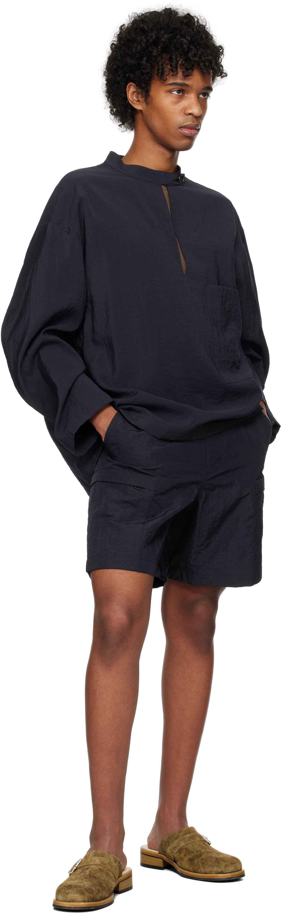 LE17SEPTEMBRE Navy Band Collar Shirt LE17SEPTEMBRE