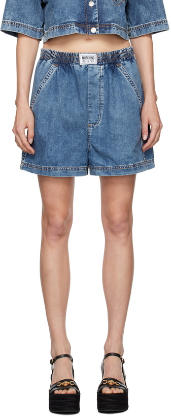 Photo: Moschino Jeans Blue Heart Pocket Denim Shorts