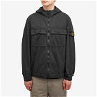 Stone Island Men's Brushed Cotton Canvas Hooded Overshirt in Charcoal