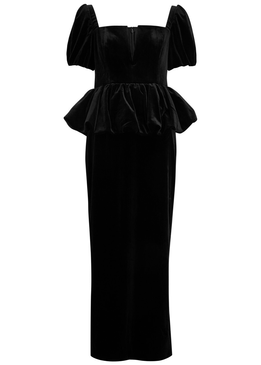 Self-portrait Peplum Velvet Midi Dress Black Self-Portrait