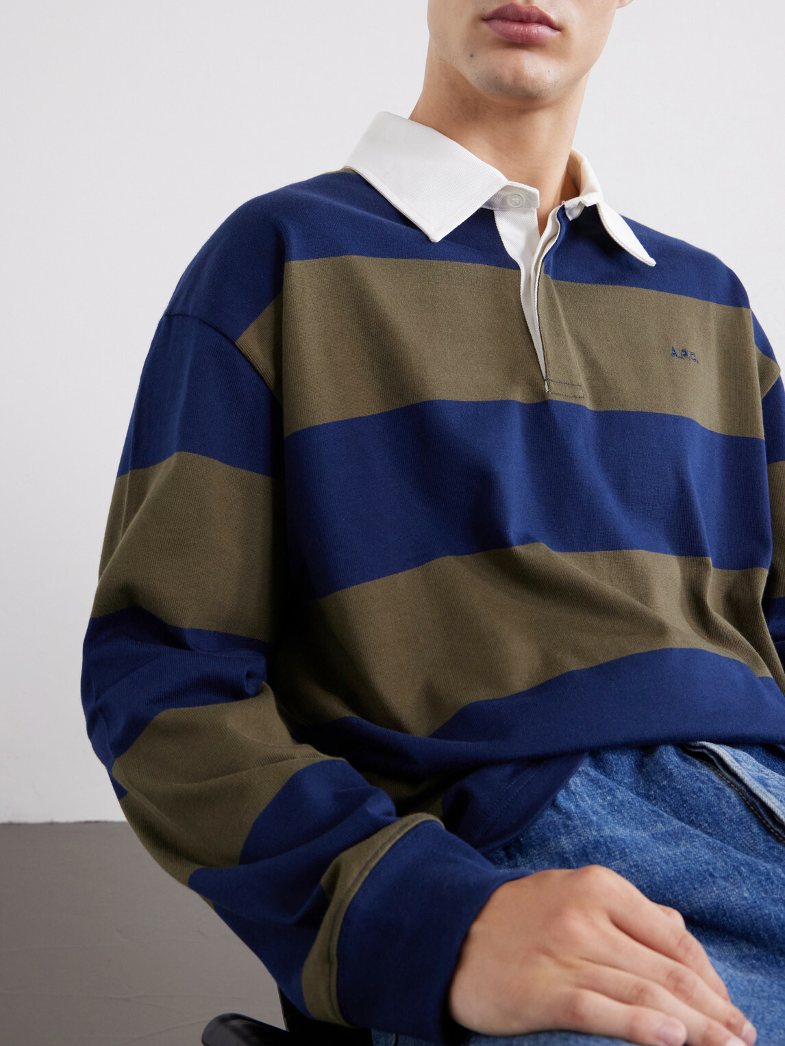 A.P.C. - Isaac Logo-Embroidered Striped Cotton Polo Shirt - Blue