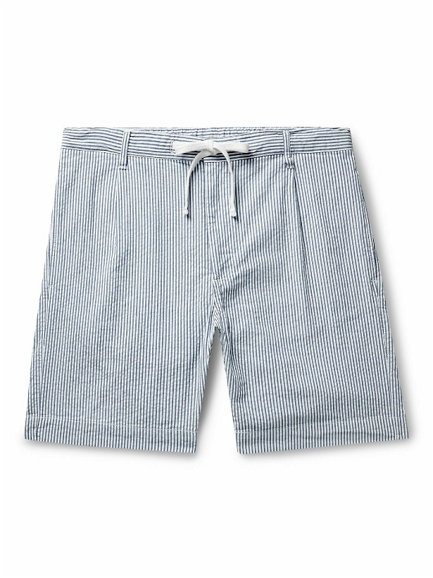 Photo: Hartford - Tank Slim-Fit Straight-Leg Printed Cotton Oxford Drawstring Shorts - Blue