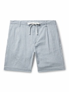 Hartford - Tank Slim-Fit Straight-Leg Printed Cotton Oxford Drawstring Shorts - Blue