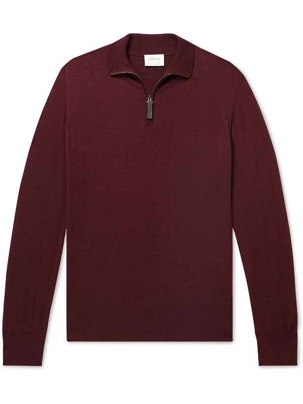Photo: Brioni - Slim-Fit Wool Half-Zip Sweater - Burgundy