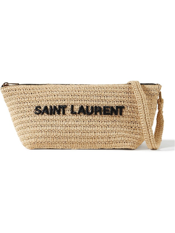 Photo: SAINT LAURENT - Logo-Embroidered Raffia Messenger Bag