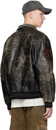 GUESS USA Black Distressed Leather Bomber Jacket