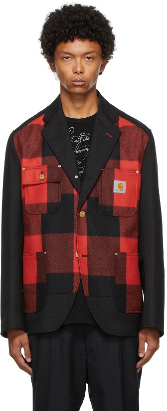 Photo: Junya Watanabe Black & Red Carhartt Edition Plaid Flannel Blazer