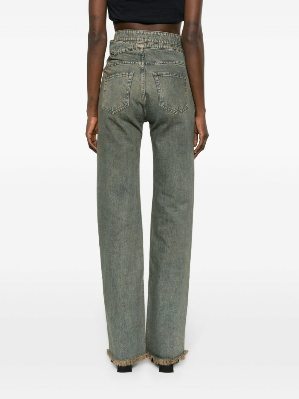 Jade Cropper Grey Cut-Out Straight-Leg Jeans