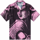 Pleasures Men's Femme Camp Collar Button Down Shirt in Black/Pink