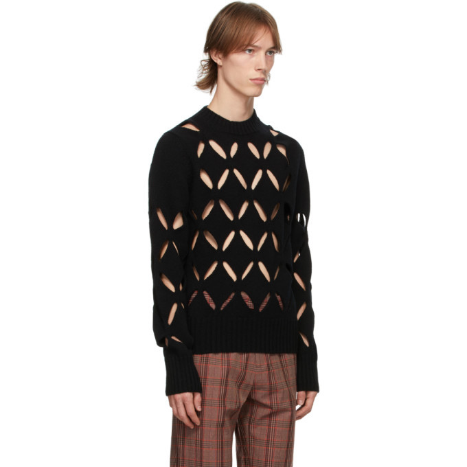 Stefan Cooke SSENSE Exclusive Black Wool Slashed Sweater Stefan Cooke