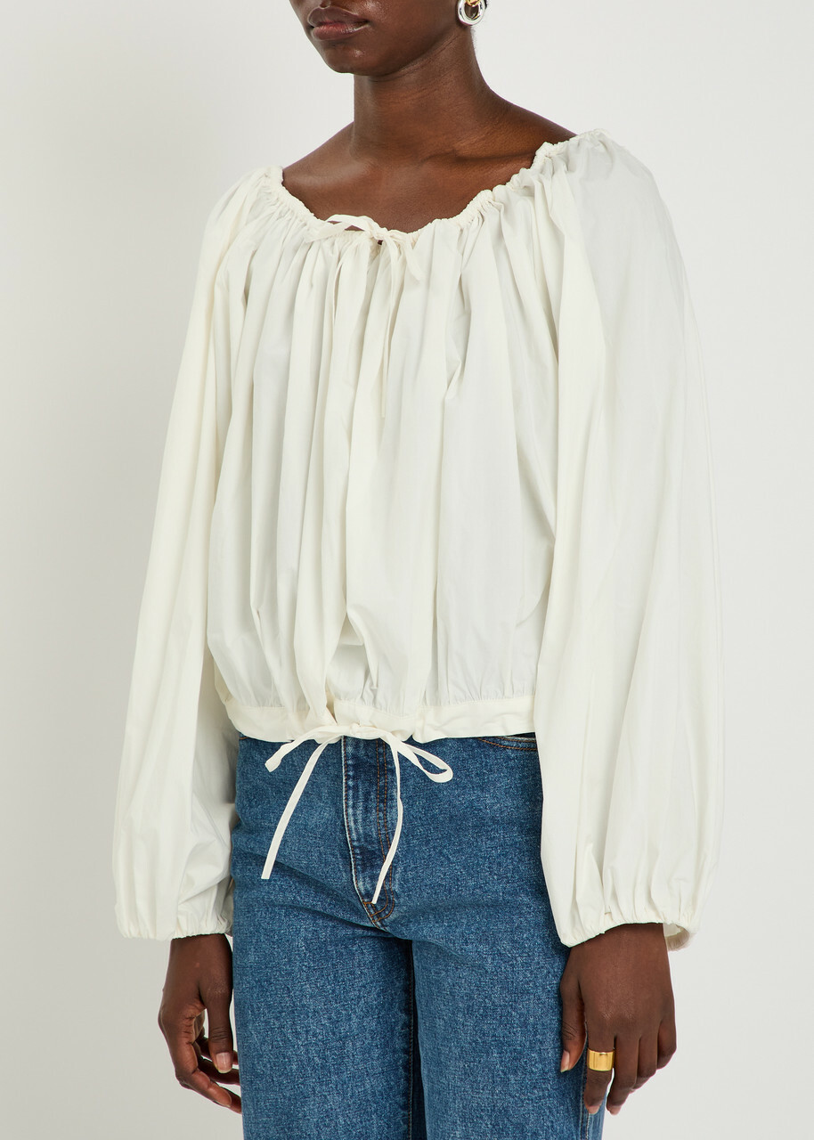 Bernadette Ally Gathered Stretch-cotton Poplin top White
