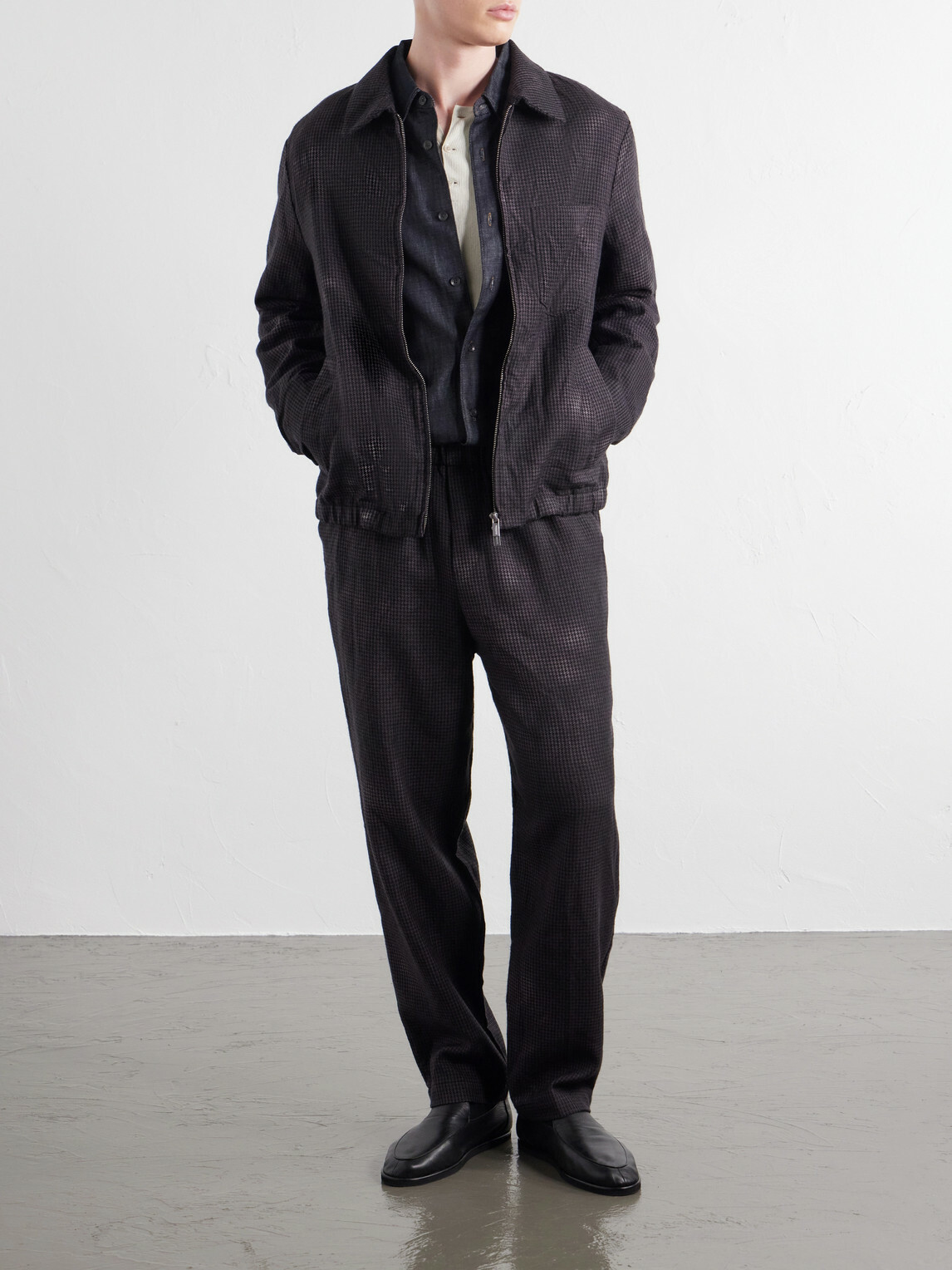 Barena - Garment-Dyed Houndstooth Wool Blouson Jacket - Black
