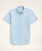 Brooks Brothers Men's Regent Regular-Fit Short-Sleeve Chambray Sport Shirt | Light Blue
