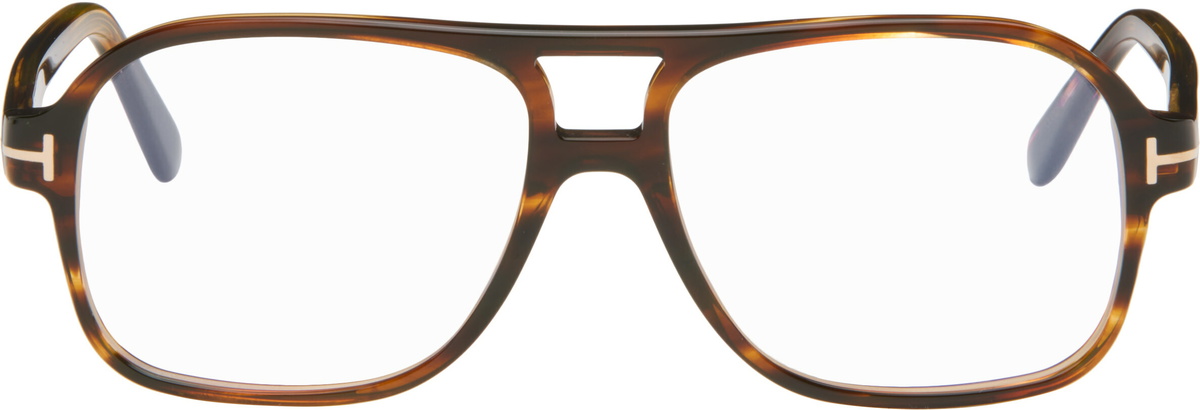 TOM FORD Brown Navigator Blue Block Glasses