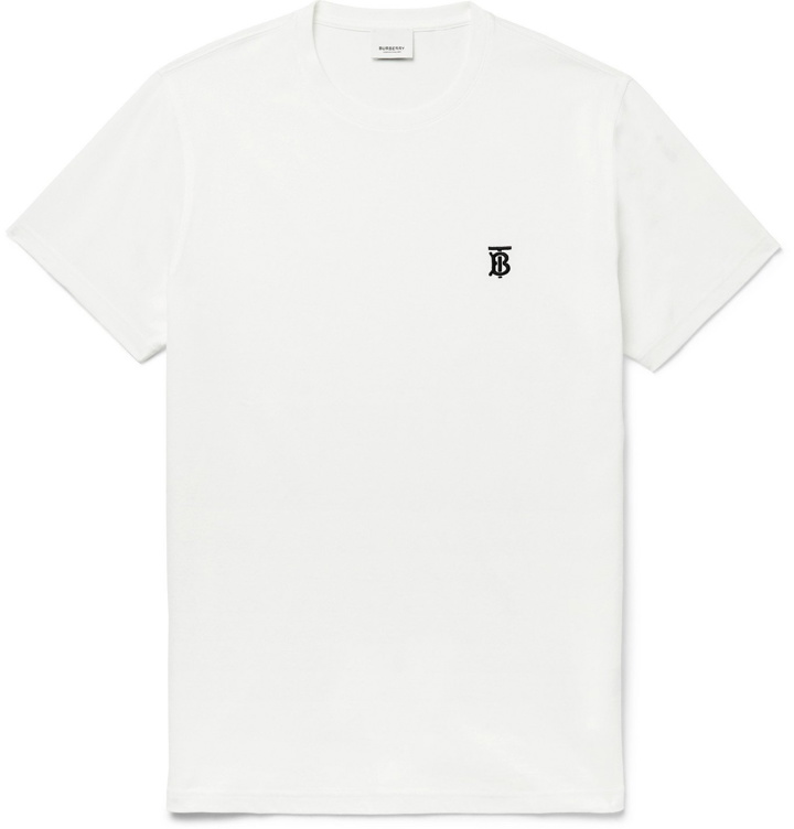 Photo: BURBERRY - Logo-Embroidered Cotton-Jersey T-Shirt - White