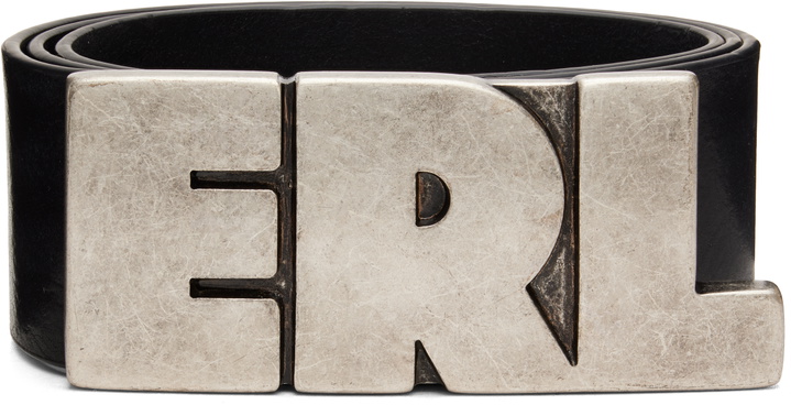 Photo: ERL Black 'ERL' Skinny Leather Belt