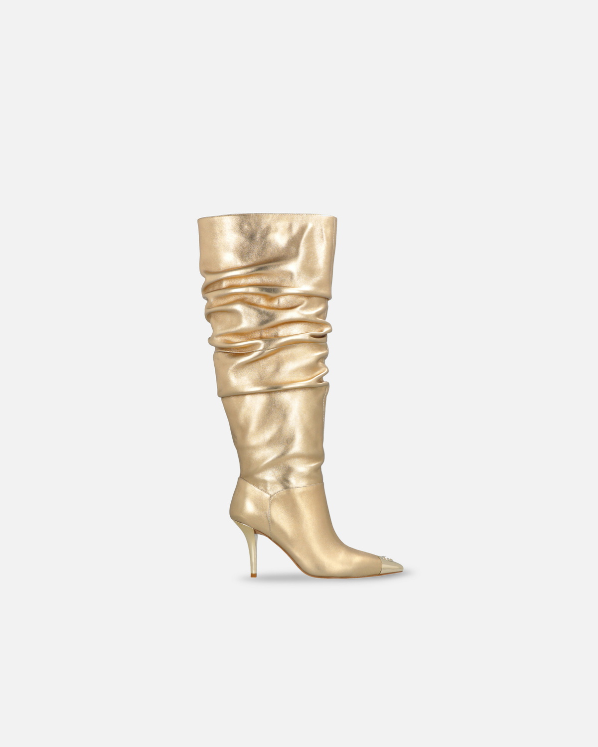 Pinko Heeled High Boots In Golden Nappa Leather Light Gold