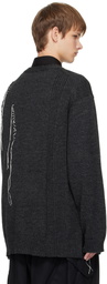 YOHJI YAMAMOTO Gray Plain Stitch Embroidery V Neck Cardigan