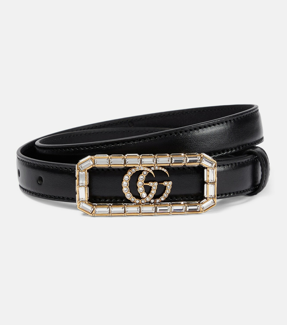 Gucci Double G crystal-embellished leather belt Gucci