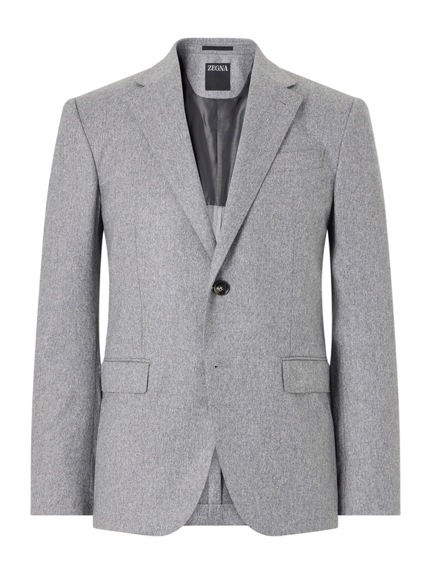 Photo: Zegna - Wool and Cashmere-Blend Mélange Flannel Suit Jacket - Gray
