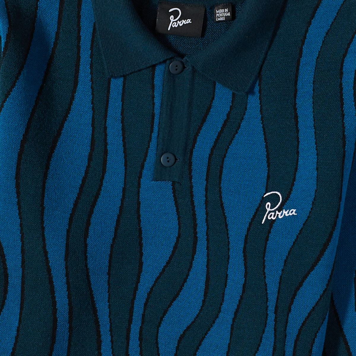 By Parra Men's Aqua Weed Waves Knitted Polo Shirt in Multi