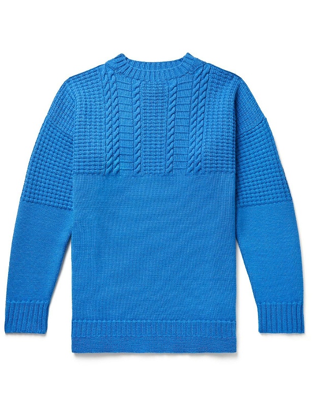 Photo: Maison Margiela - Cable and Waffle-Knit Wool Sweater - Blue