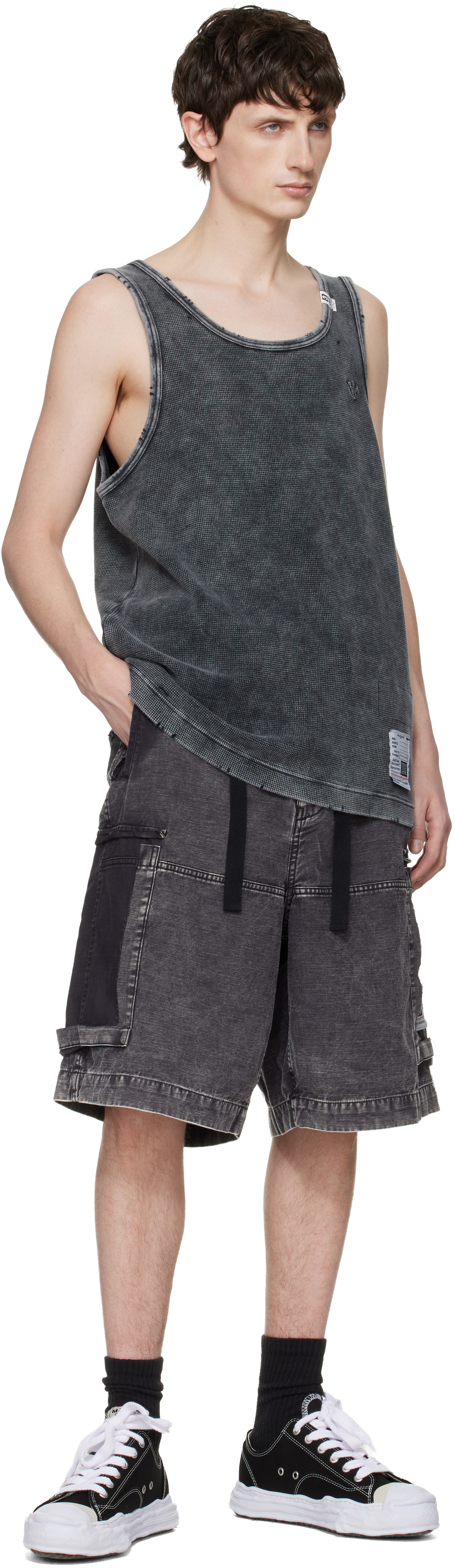 Maison MIHARA YASUHIRO Black Bleached Thermal Tank Top