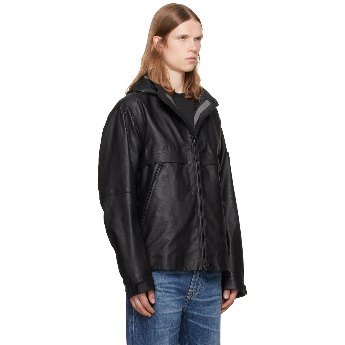 Stone Island Black 0100001 Organza Leather Jacket
