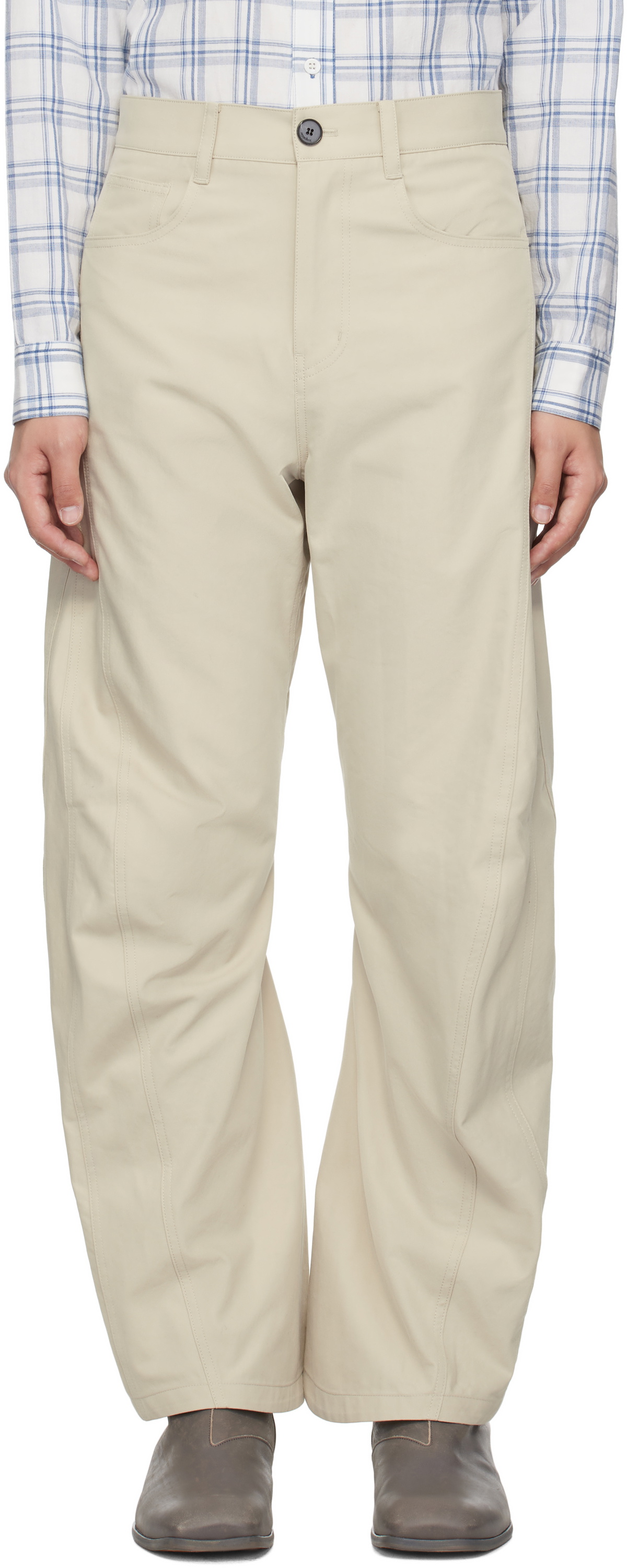 lesugiatelier Beige Curved Silhouette Trousers