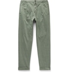Kiton - Tapered Pleated Stretch Cotton and Linen-Blend Trousers - Green