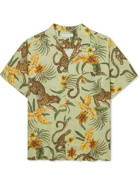 Desmond & Dempsey - Camp-Collar Printed Linen Pyjama Shirt - Green