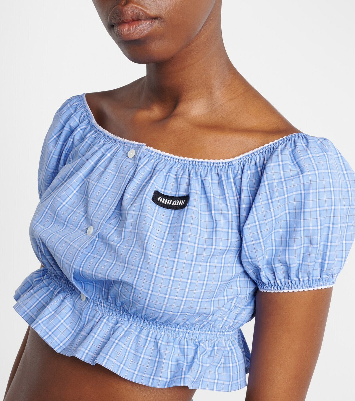 Miu Miu Checked cotton poplin crop top