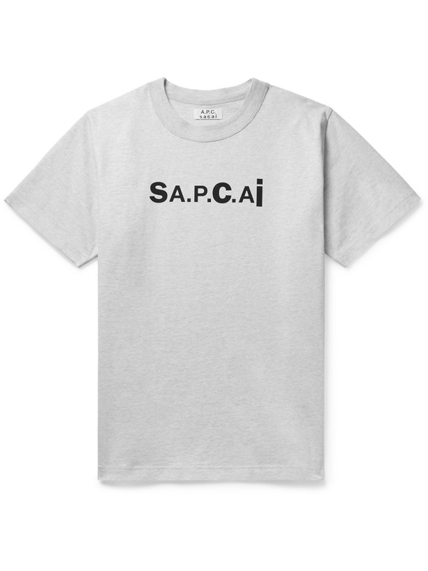 Photo: A.P.C. - Sacai Kiyo Zip-Detailed Logo-Print Cotton-Jersey T-Shirt - Gray - M