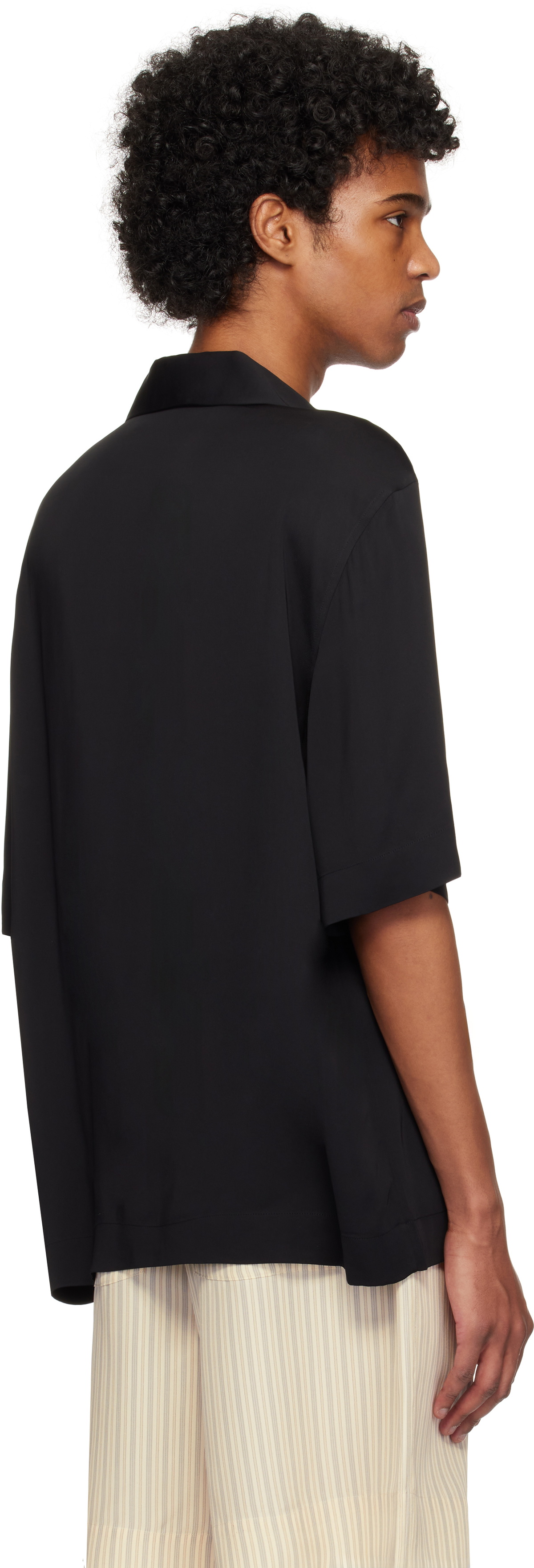 Róhe Black Knotted Button Short Sleeve Shirt