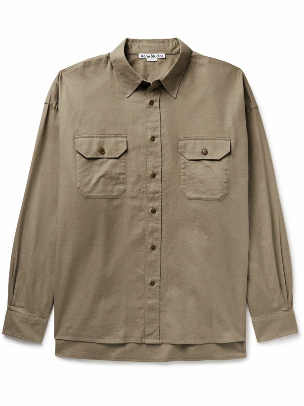 Photo: Acne Studios - Setir Oversized Logo-Print Cotton-Twill Shirt - Neutrals