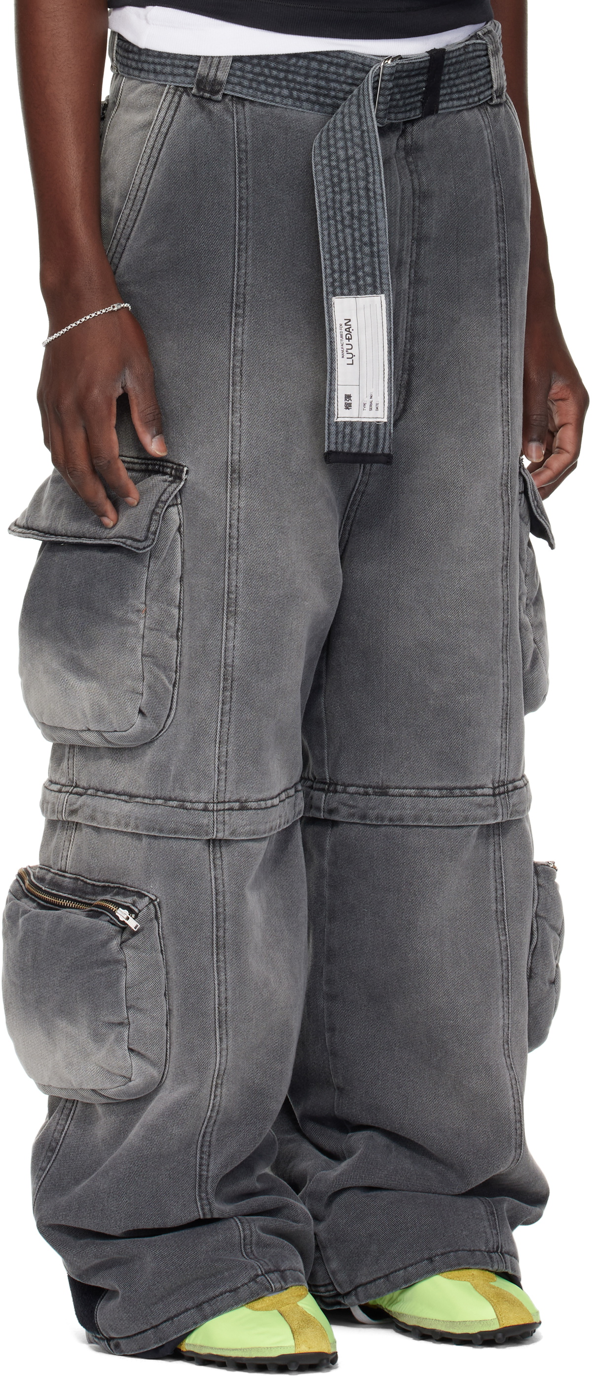 LU'U DAN Gray Wadded Denim Cargo Pants