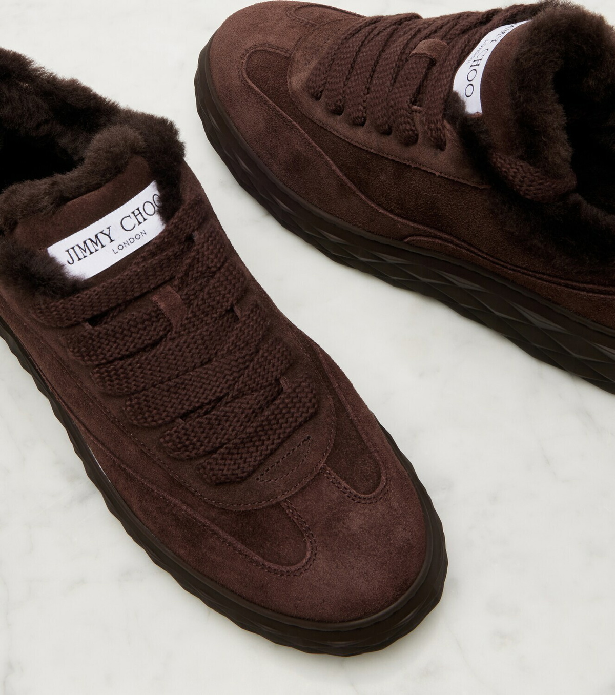 Jimmy Choo Diamond Maxi shearling-trimmed suede sneakers