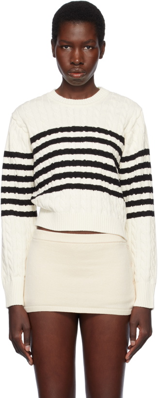 Photo: Frankies Bikinis Off-White Varsity Striped Cable Knit Sweater
