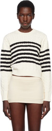 Frankies Bikinis Off-White Varsity Striped Cable Knit Sweater