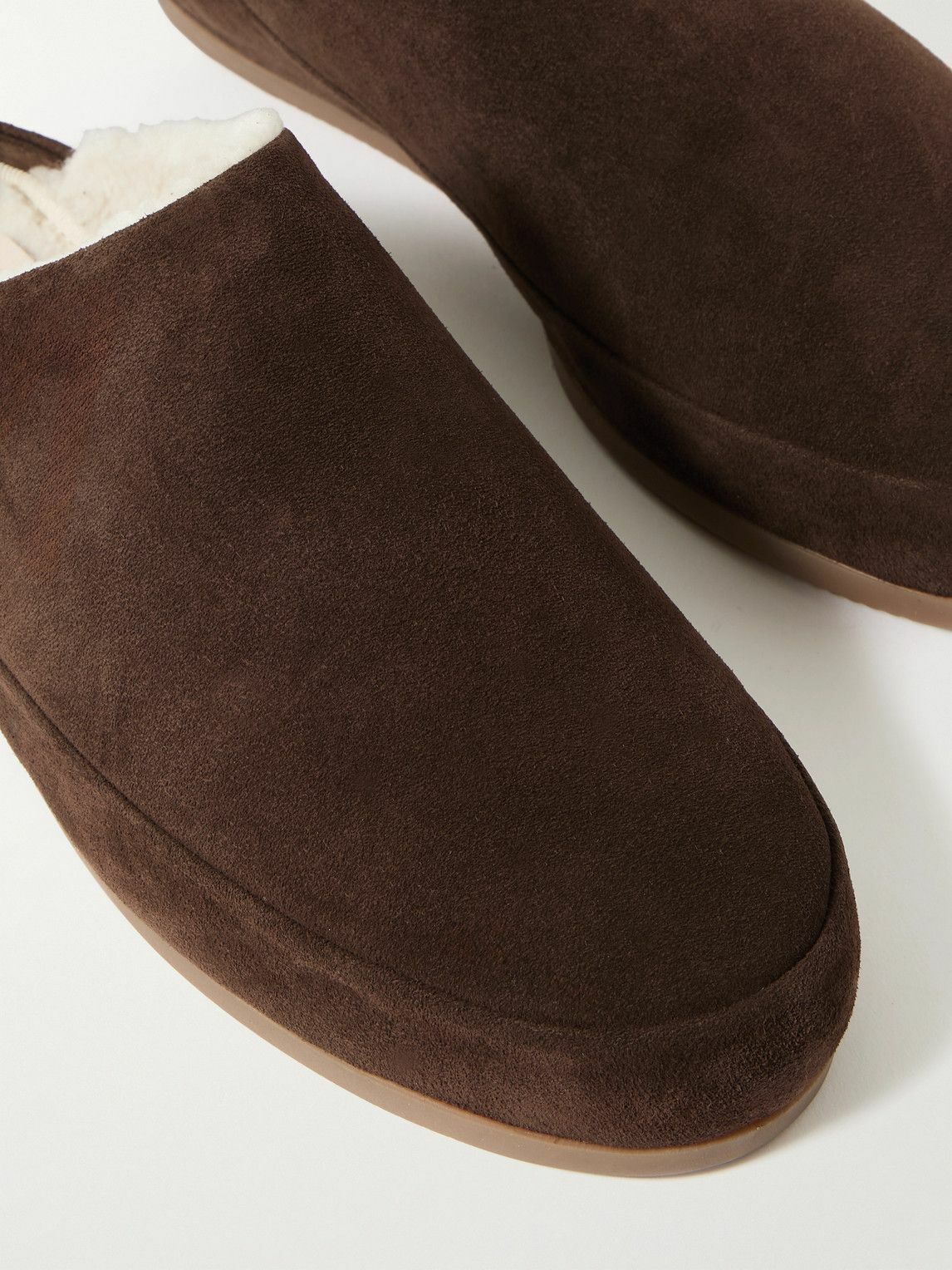 Mulo - Shearling-Lined Suede Slippers - Brown