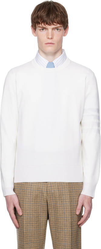 Photo: Thom Browne Off-White Merino Wool Double Face 4-Bar Sweater
