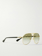 Gucci Eyewear - Logo-Print Aviator-Style Gold-Tone and Acetate Sunglasses