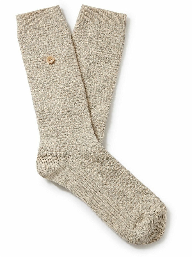 Photo: Folk - Waffle-Knit Mercerised Cotton-Blend Socks - Neutrals