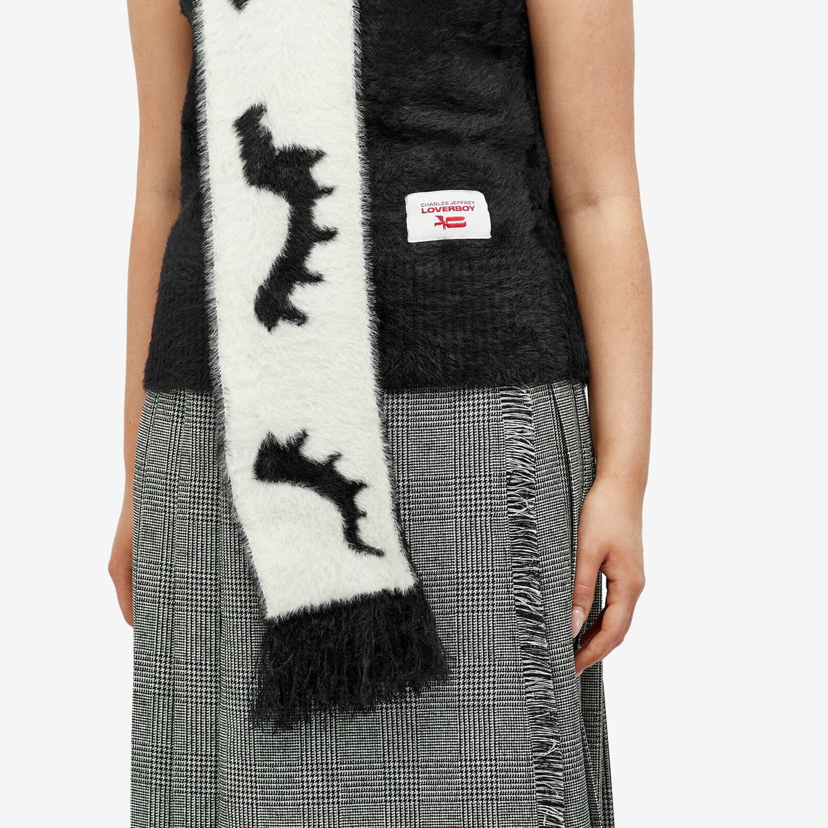 Charles Jeffrey Women's Fluffy Scarf Vest in Black/White