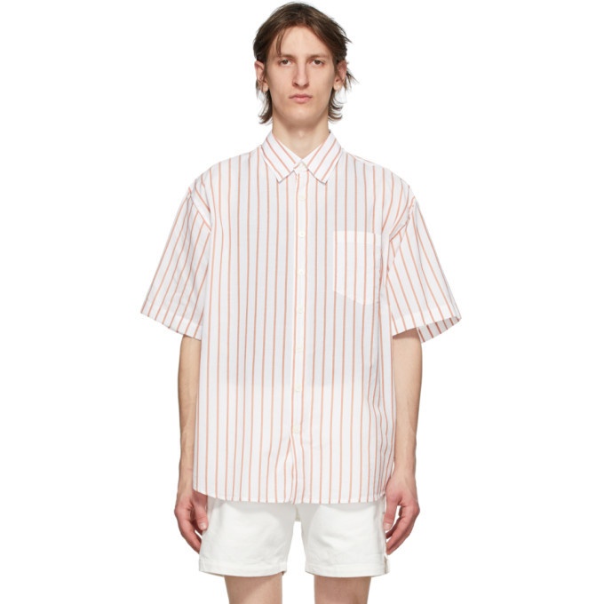 Photo: Schnaydermans White and Orange Silk Striped Short Sleeve Shirt